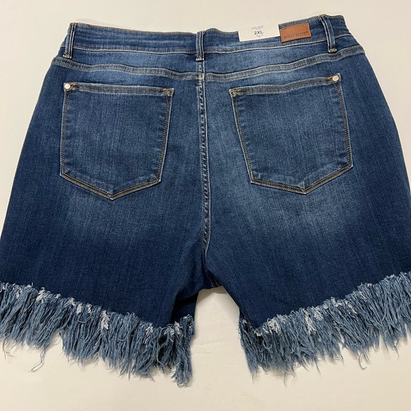 Judy Blue Womens Medium Wash Mid Rise Long Fray Hem Shorts Size 2X - Picture 3 of 10